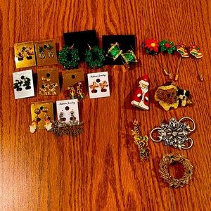Christmas Themed Lot Earrings/Brooches/Pins